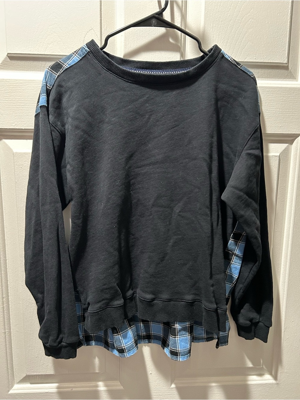 Pilcro Anthropologie Black and Blue Contrast Plaid Flannel Pullover Sweatshirt